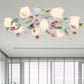 Rose Living Room Semi-Flush Mount Pastoral Metal 4/6/9 Heads Green and White Close to Ceiling Lamp 9 Green-White Clearhalo 'Ceiling Lights' 'Close To Ceiling Lights' 'Close to ceiling' 'Semi-flushmount' Lighting' 465811
