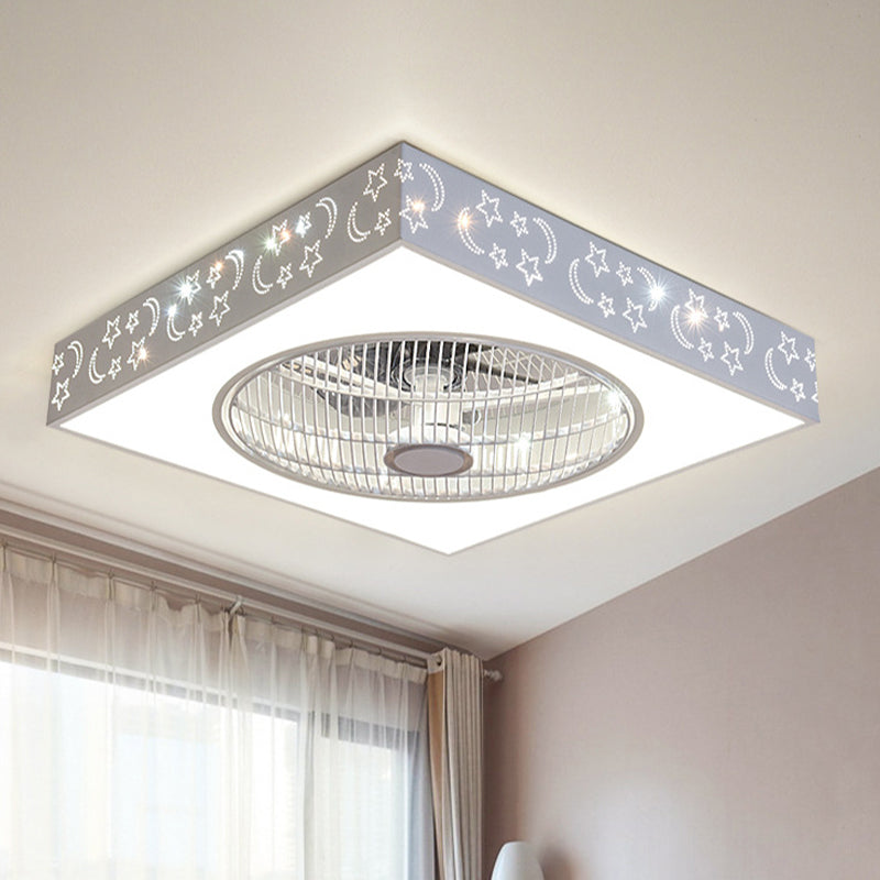 White Square Semi Flush Ceiling Light Modern Acrylic LED 21.5" W Living Room Pendant Fan Lighting with 3 Blades Clearhalo 'Ceiling Fans with Lights' 'Ceiling Fans' 'Modern Ceiling Fans' 'Modern' Lighting' 465816