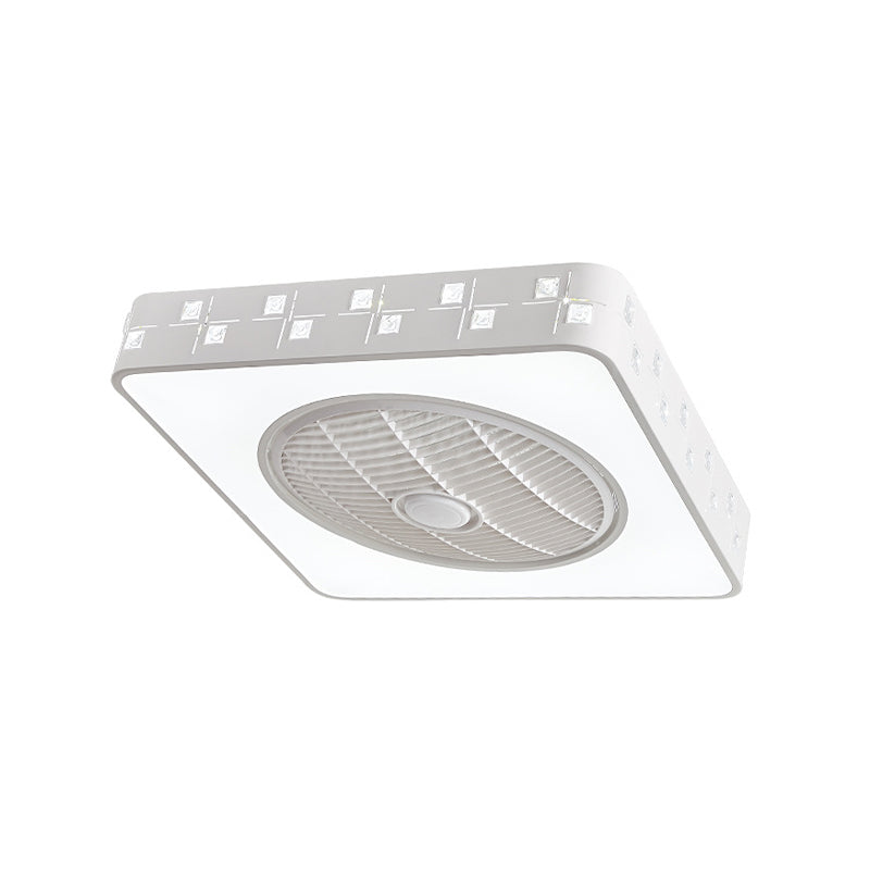 Minimalist Square Hanging Fan Lighting 21.5" W LED Metal Semi Flush Light Fixture in White with 3 Blades Clearhalo 'Ceiling Fans with Lights' 'Ceiling Fans' 'Modern Ceiling Fans' 'Modern' Lighting' 465828