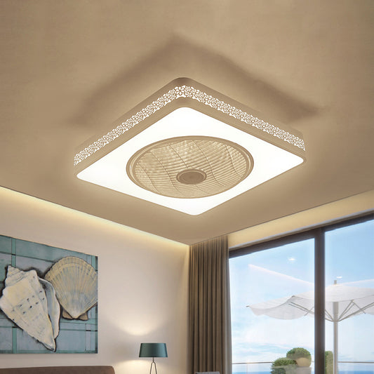 23" Wide White LED Pendant Fan Lamp Modern Acrylic Square Semi Flush Mount Lighting for Bedroom, 3 Clear Blades White Clearhalo 'Ceiling Fans with Lights' 'Ceiling Fans' 'Modern Ceiling Fans' 'Modern' Lighting' 465830