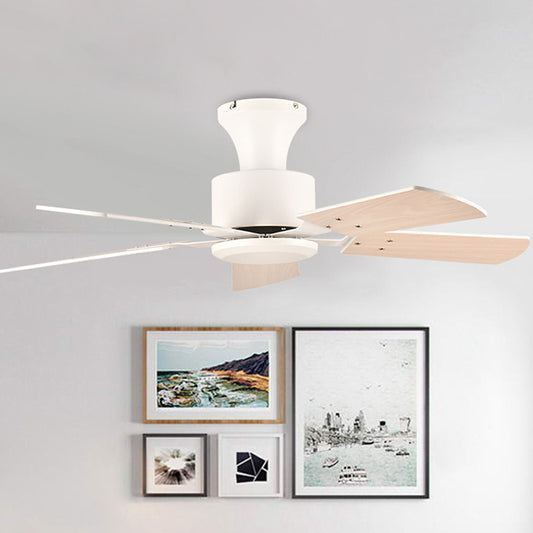 Circle Dining Room Fan Light Simple Metal LED White Semi Flush Mount with 5 Wooden Blades, 32"/36" Wide White Clearhalo 'Ceiling Fans with Lights' 'Ceiling Fans' 'Modern Ceiling Fans' 'Modern' Lighting' 465864