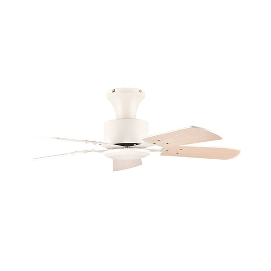 Circle Dining Room Fan Light Simple Metal LED White Semi Flush Mount with 5 Wooden Blades, 32"/36" Wide Clearhalo 'Ceiling Fans with Lights' 'Ceiling Fans' 'Modern Ceiling Fans' 'Modern' Lighting' 465867