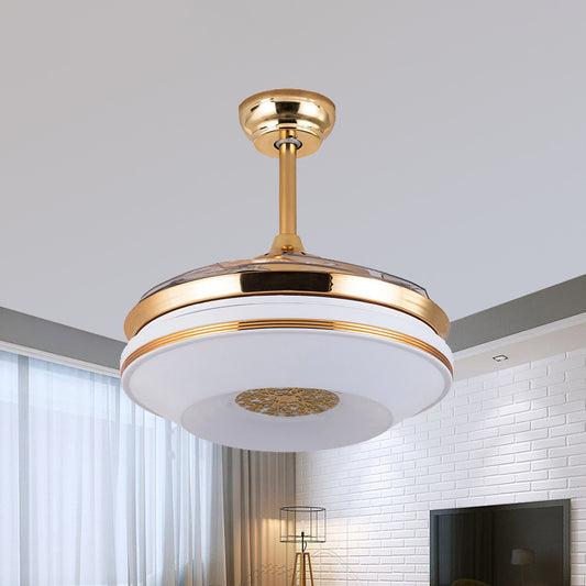 42" W Gold Ring Ceiling Fan Lamp Minimalist Acrylic LED Living Room Semi Flush Light with 4 Clear Blades, Remote/Wall Control/Frequency Conversion and Remote Control Gold Clearhalo 'Ceiling Fans with Lights' 'Ceiling Fans' 'Modern Ceiling Fans' 'Modern' Lighting' 465870
