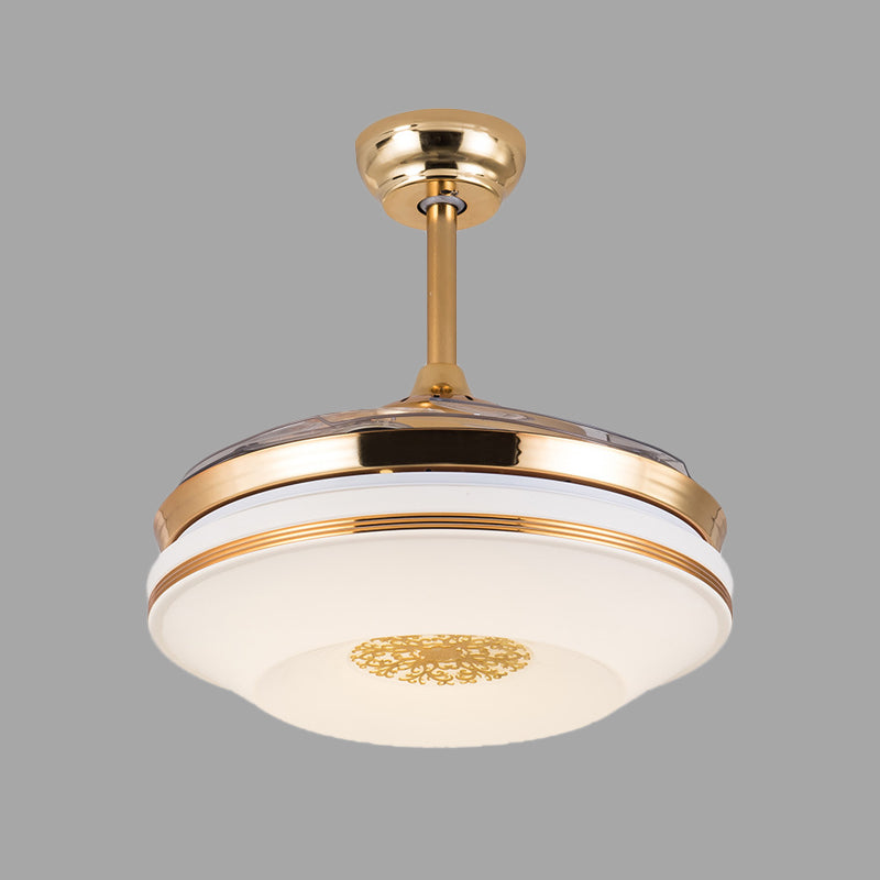 42" W Gold Ring Ceiling Fan Lamp Minimalist Acrylic LED Living Room Semi Flush Light with 4 Clear Blades, Remote/Wall Control/Frequency Conversion and Remote Control Clearhalo 'Ceiling Fans with Lights' 'Ceiling Fans' 'Modern Ceiling Fans' 'Modern' Lighting' 465873