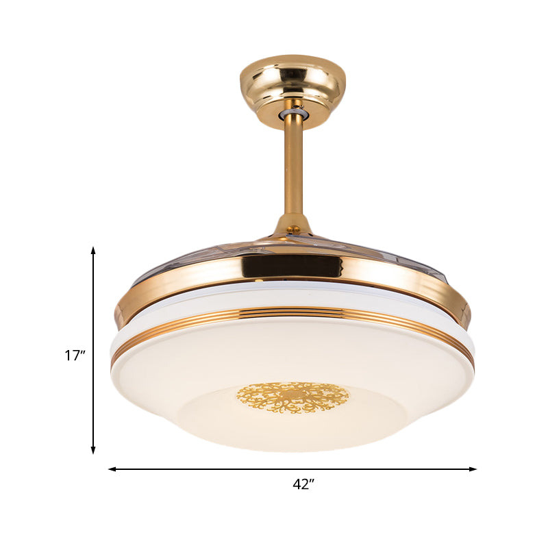 42" W Gold Ring Ceiling Fan Lamp Minimalist Acrylic LED Living Room Semi Flush Light with 4 Clear Blades, Remote/Wall Control/Frequency Conversion and Remote Control Clearhalo 'Ceiling Fans with Lights' 'Ceiling Fans' 'Modern Ceiling Fans' 'Modern' Lighting' 465874