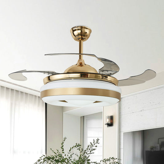 Metal Gold Hanging Fan Lighting Circle LED 42" W Modern Semi Flush Mount Light with 4 Clear Blades, Remote/Wall Control/Frequency Conversion and Remote Control Gold Clearhalo 'Ceiling Fans with Lights' 'Ceiling Fans' 'Modern Ceiling Fans' 'Modern' Lighting' 465875