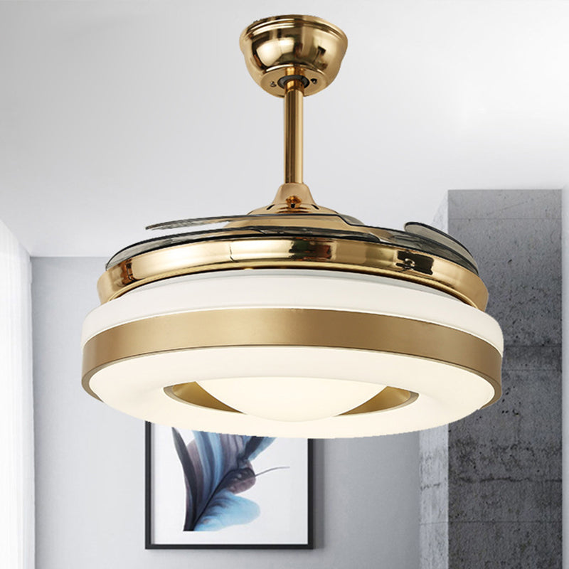 Metal Gold Hanging Fan Lighting Circle LED 42" W Modern Semi Flush Mount Light with 4 Clear Blades, Remote/Wall Control/Frequency Conversion and Remote Control Clearhalo 'Ceiling Fans with Lights' 'Ceiling Fans' 'Modern Ceiling Fans' 'Modern' Lighting' 465876