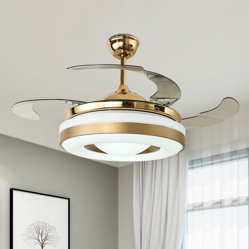 Metal Gold Hanging Fan Lighting Circle LED 42" W Modern Semi Flush Mount Light with 4 Clear Blades, Remote/Wall Control/Frequency Conversion and Remote Control Clearhalo 'Ceiling Fans with Lights' 'Ceiling Fans' 'Modern Ceiling Fans' 'Modern' Lighting' 465877