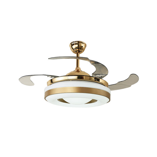 Metal Gold Hanging Fan Lighting Circle LED 42" W Modern Semi Flush Mount Light with 4 Clear Blades, Remote/Wall Control/Frequency Conversion and Remote Control Clearhalo 'Ceiling Fans with Lights' 'Ceiling Fans' 'Modern Ceiling Fans' 'Modern' Lighting' 465878