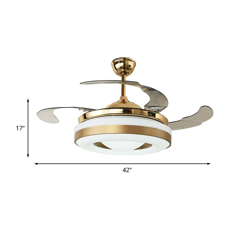 Metal Gold Hanging Fan Lighting Circle LED 42" W Modern Semi Flush Mount Light with 4 Clear Blades, Remote/Wall Control/Frequency Conversion and Remote Control Clearhalo 'Ceiling Fans with Lights' 'Ceiling Fans' 'Modern Ceiling Fans' 'Modern' Lighting' 465879