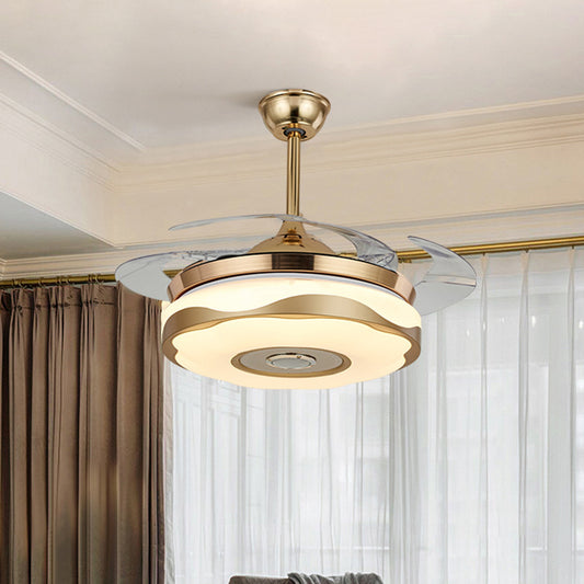42" Width Modernist Circular Pendant Fan Lamp LED Acrylic Semi Flush Light Fixture in Gold with 4 Blades, Remote/Wall Control Gold Clearhalo 'Ceiling Fans with Lights' 'Ceiling Fans' 'Modern Ceiling Fans' 'Modern' Lighting' 465880