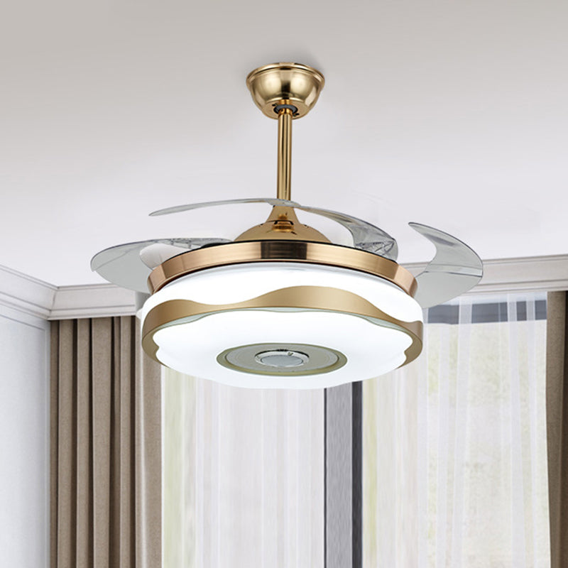 42" Width Modernist Circular Pendant Fan Lamp LED Acrylic Semi Flush Light Fixture in Gold with 4 Blades, Remote/Wall Control Clearhalo 'Ceiling Fans with Lights' 'Ceiling Fans' 'Modern Ceiling Fans' 'Modern' Lighting' 465881