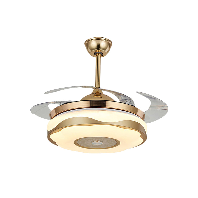42" Width Modernist Circular Pendant Fan Lamp LED Acrylic Semi Flush Light Fixture in Gold with 4 Blades, Remote/Wall Control Clearhalo 'Ceiling Fans with Lights' 'Ceiling Fans' 'Modern Ceiling Fans' 'Modern' Lighting' 465882