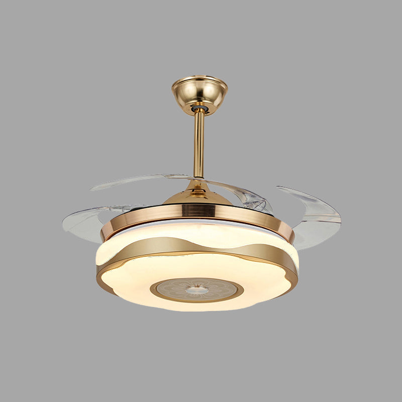 42" Width Modernist Circular Pendant Fan Lamp LED Acrylic Semi Flush Light Fixture in Gold with 4 Blades, Remote/Wall Control Clearhalo 'Ceiling Fans with Lights' 'Ceiling Fans' 'Modern Ceiling Fans' 'Modern' Lighting' 465883