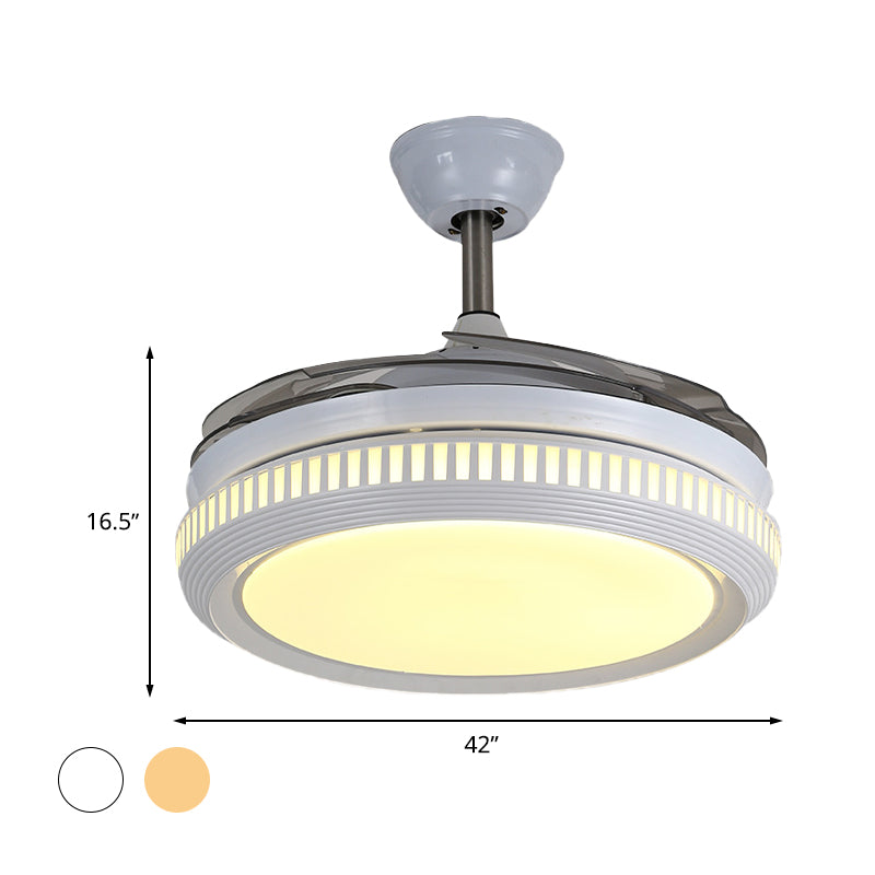 LED Acrylic Semi Flush Light Contemporary White /Gold Round Dining Room Hanging Fan Lamp with 4 Clear Blades, 42" W Clearhalo 'Ceiling Fans with Lights' 'Ceiling Fans' 'Modern Ceiling Fans' 'Modern' Lighting' 465889
