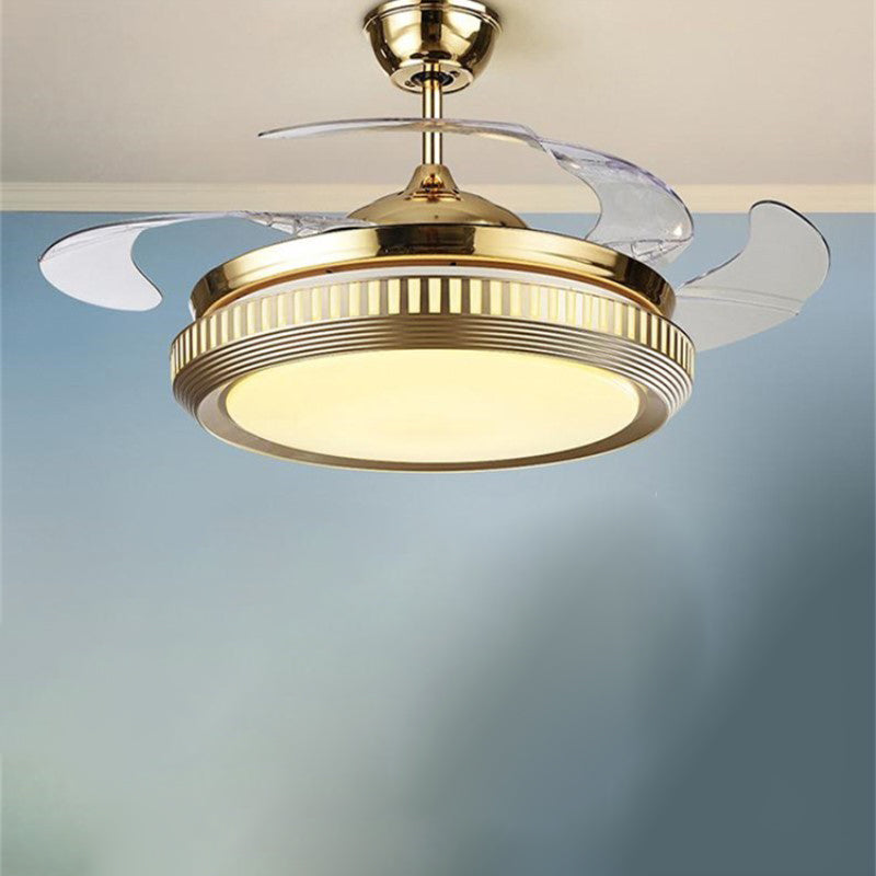 LED Acrylic Semi Flush Light Contemporary White /Gold Round Dining Room Hanging Fan Lamp with 4 Clear Blades, 42" W Clearhalo 'Ceiling Fans with Lights' 'Ceiling Fans' 'Modern Ceiling Fans' 'Modern' Lighting' 465891