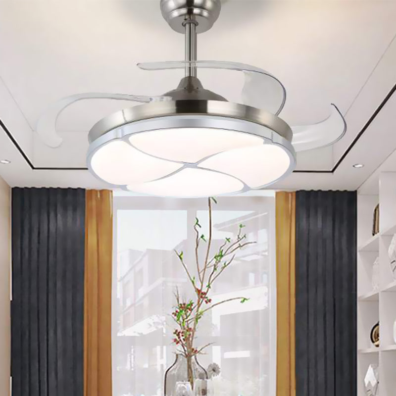 Clover Metal Semi Flush Mount Simplicity LED Living Room Ceiling Fan Lighting in Silver with 4 Clear Blades, 36 Clover Metal Semi Flush Mount Simplicity LED Living Room Ceiling Fan Lighting in Silver with 4 Clear Blades, 36