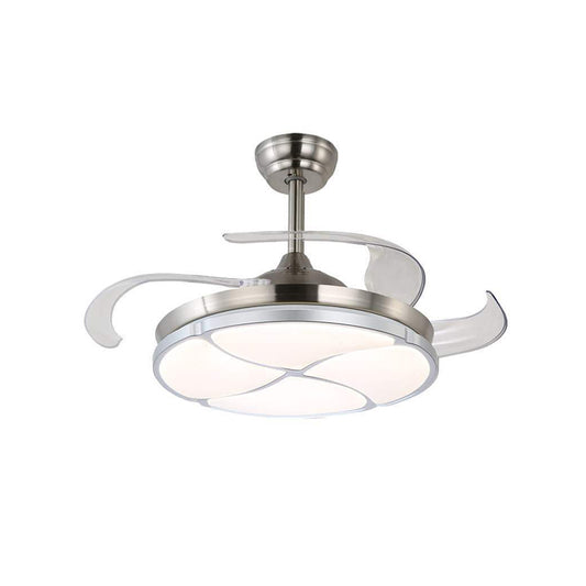 Clover Metal Semi Flush Mount Simplicity LED Living Room Ceiling Fan Lighting in Silver with 4 Clear Blades, 36"/42" Wide Clearhalo 'Ceiling Fans with Lights' 'Ceiling Fans' 'Modern Ceiling Fans' 'Modern' Lighting' 465896