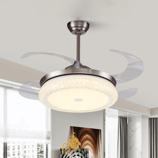 Silver LED Ceiling Fan Lamp Modernism Acrylic Circular Semi Flush Mount with 4 Clear Blades for Living Room, 36"/42" Wide Silver Clearhalo 'Ceiling Fans with Lights' 'Ceiling Fans' 'Modern Ceiling Fans' 'Modern' Lighting' 465899