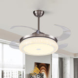 Silver LED Ceiling Fan Lamp Modernism Acrylic Circular Semi Flush Mount with 4 Clear Blades for Living Room, 36"/42" Wide Silver Clearhalo 'Ceiling Fans with Lights' 'Ceiling Fans' 'Modern Ceiling Fans' 'Modern' Lighting' 465899