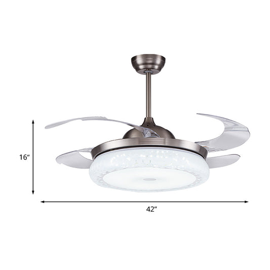 Silver LED Ceiling Fan Lamp Modernism Acrylic Circular Semi Flush Mount with 4 Clear Blades for Living Room, 36"/42" Wide Clearhalo 'Ceiling Fans with Lights' 'Ceiling Fans' 'Modern Ceiling Fans' 'Modern' Lighting' 465904
