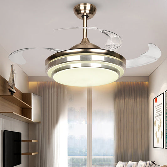 36"/42" W Minimalist Round Fan Lighting LED Metal Semi Flush Mount Light Fixture in Silver with 4 Clear Blades Silver Clearhalo 'Ceiling Fans with Lights' 'Ceiling Fans' 'Modern Ceiling Fans' 'Modern' Lighting' 465911