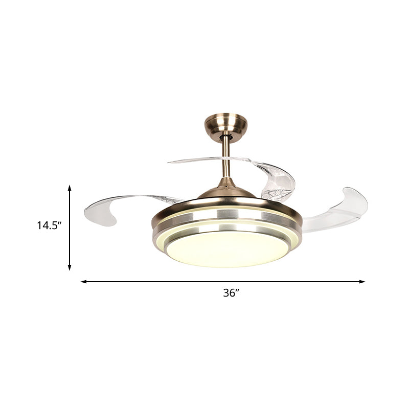 36"/42" W Minimalist Round Fan Lighting LED Metal Semi Flush Mount Light Fixture in Silver with 4 Clear Blades Clearhalo 'Ceiling Fans with Lights' 'Ceiling Fans' 'Modern Ceiling Fans' 'Modern' Lighting' 465915