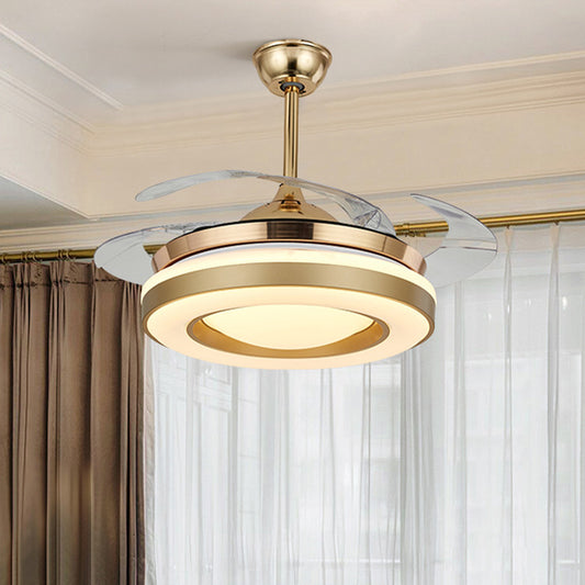 Gold Circular Hanging Fan Lighting Contemporary Acrylic 42" W LED Dining Room Semi-Flush Ceiling Light with 4 Clear Blades, Remote/Wall Control Gold Clearhalo 'Ceiling Fans with Lights' 'Ceiling Fans' 'Modern Ceiling Fans' 'Modern' Lighting' 465917