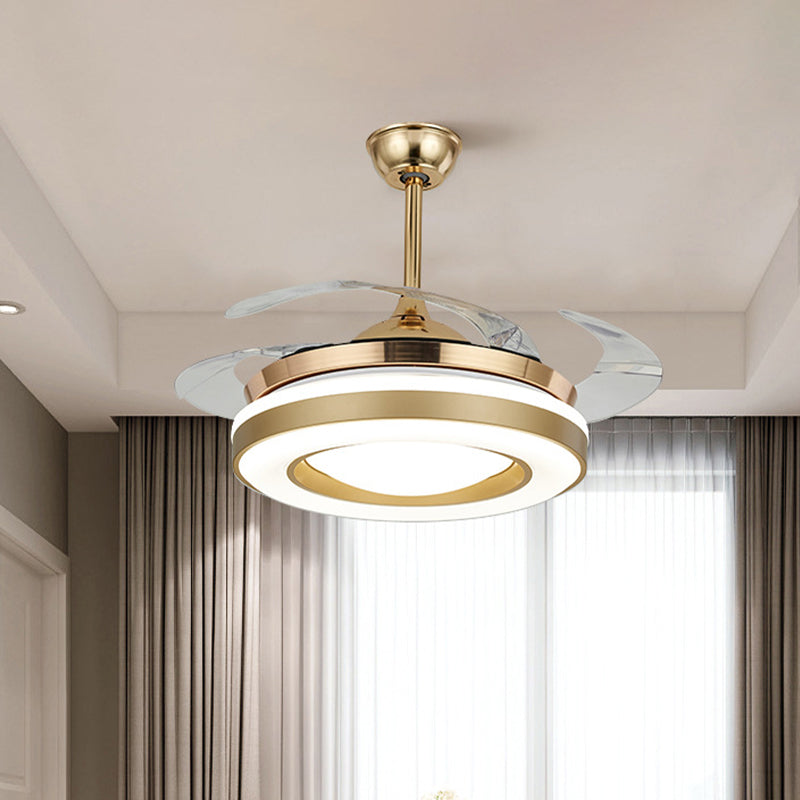 Gold Circular Hanging Fan Lighting Contemporary Acrylic 42" W LED Dining Room Semi-Flush Ceiling Light with 4 Clear Blades, Remote/Wall Control Clearhalo 'Ceiling Fans with Lights' 'Ceiling Fans' 'Modern Ceiling Fans' 'Modern' Lighting' 465919