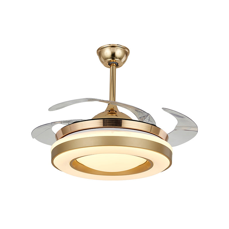 Gold Circular Hanging Fan Lighting Contemporary Acrylic 42" W LED Dining Room Semi-Flush Ceiling Light with 4 Clear Blades, Remote/Wall Control Clearhalo 'Ceiling Fans with Lights' 'Ceiling Fans' 'Modern Ceiling Fans' 'Modern' Lighting' 465920