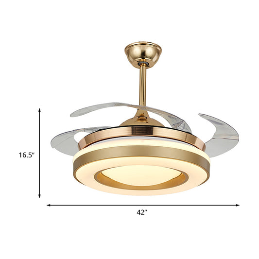 Gold Circular Hanging Fan Lighting Contemporary Acrylic 42" W LED Dining Room Semi-Flush Ceiling Light with 4 Clear Blades, Remote/Wall Control Clearhalo 'Ceiling Fans with Lights' 'Ceiling Fans' 'Modern Ceiling Fans' 'Modern' Lighting' 465921