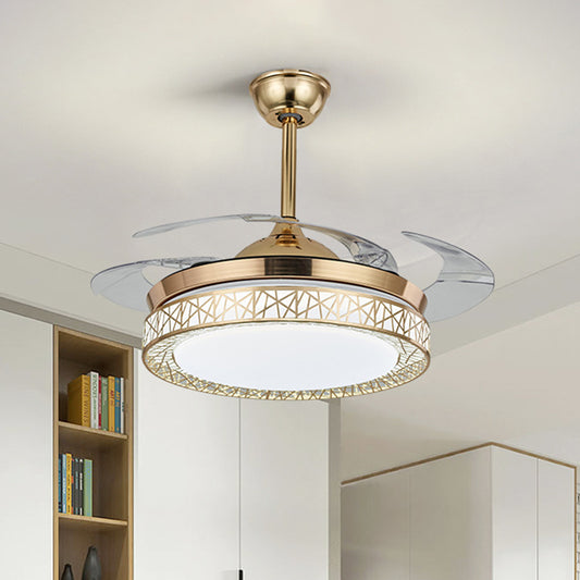 42" Wide LED Semi-Flush Ceiling Light Minimalism Ring Metal Pendant Fan Lamp in Silver with 4 Clear Blades, Remote/Wall Control/3 Color Light Gold Clearhalo 'Ceiling Fans with Lights' 'Ceiling Fans' 'Modern Ceiling Fans' 'Modern' Lighting' 465927