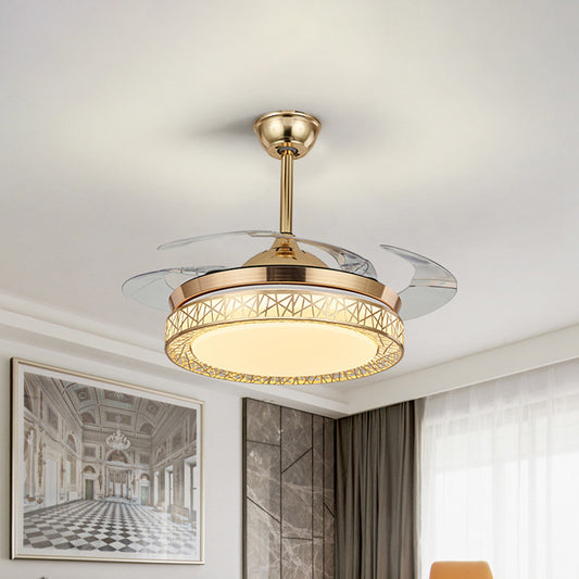 42" Wide LED Semi-Flush Ceiling Light Minimalism Ring Metal Pendant Fan Lamp in Silver with 4 Clear Blades, Remote/Wall Control/3 Color Light Clearhalo 'Ceiling Fans with Lights' 'Ceiling Fans' 'Modern Ceiling Fans' 'Modern' Lighting' 465929