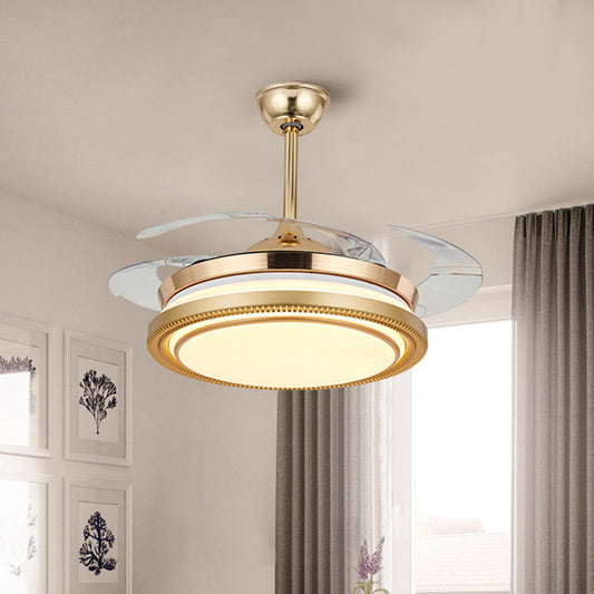 42" Width Acrylic Gold Fan Lamp Round LED Minimalist Semi Flush Mount Ceiling Light with Remote/Wall Control, 4 Clear Blades Gold Clearhalo 'Ceiling Fans with Lights' 'Ceiling Fans' 'Modern Ceiling Fans' 'Modern' Lighting' 465932