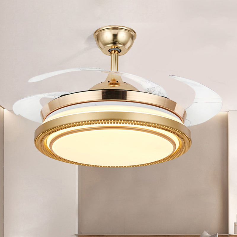 42" Width Acrylic Gold Fan Lamp Round LED Minimalist Semi Flush Mount Ceiling Light with Remote/Wall Control, 4 Clear Blades Clearhalo 'Ceiling Fans with Lights' 'Ceiling Fans' 'Modern Ceiling Fans' 'Modern' Lighting' 465933