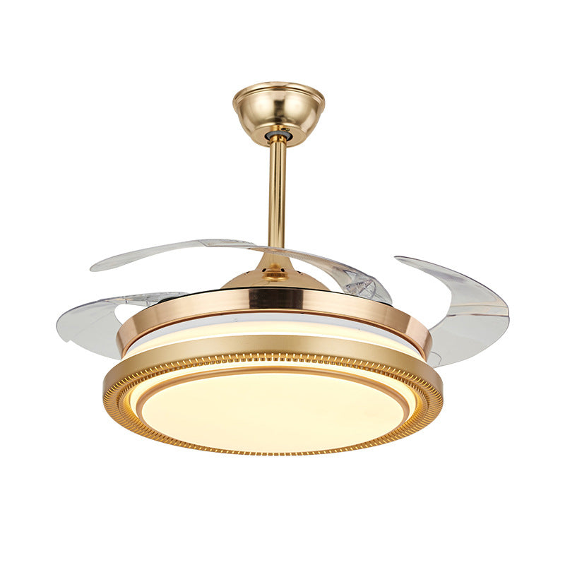 42" Width Acrylic Gold Fan Lamp Round LED Minimalist Semi Flush Mount Ceiling Light with Remote/Wall Control, 4 Clear Blades Clearhalo 'Ceiling Fans with Lights' 'Ceiling Fans' 'Modern Ceiling Fans' 'Modern' Lighting' 465935