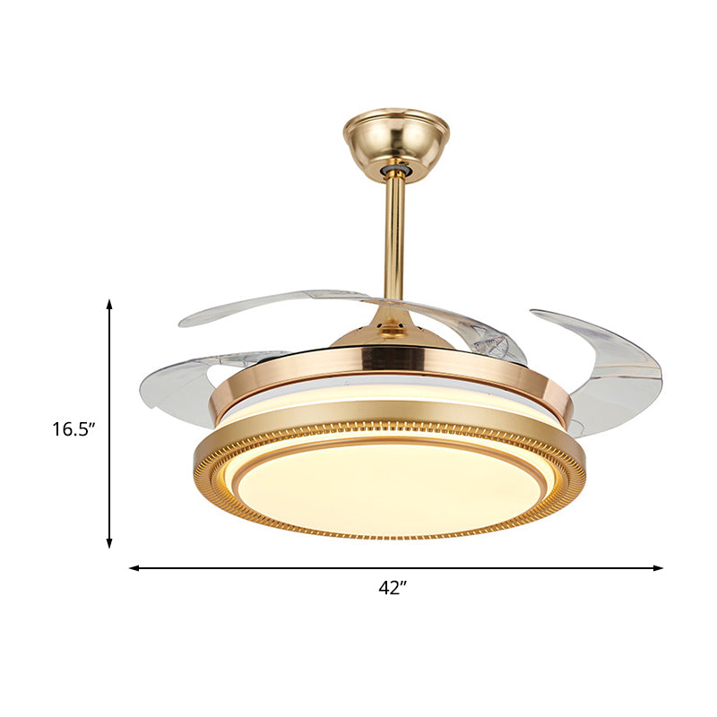 42" Width Acrylic Gold Fan Lamp Round LED Minimalist Semi Flush Mount Ceiling Light with Remote/Wall Control, 4 Clear Blades Clearhalo 'Ceiling Fans with Lights' 'Ceiling Fans' 'Modern Ceiling Fans' 'Modern' Lighting' 465936