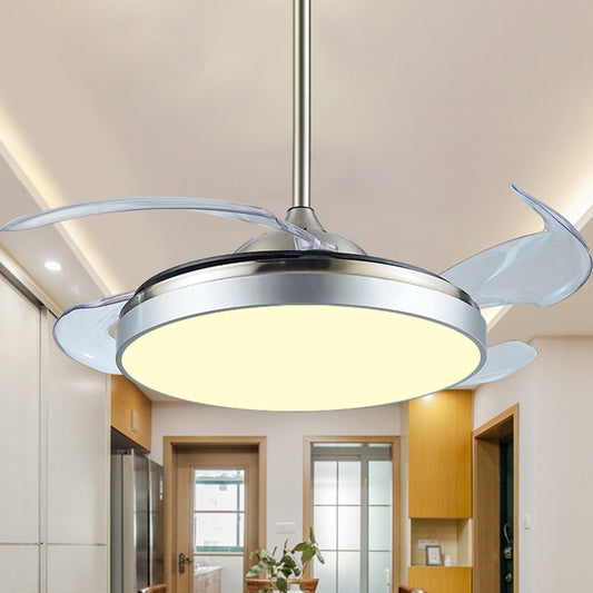 Contemporary Circular Semi Flush Light LED 42" W Acrylic Ceiling Fan Lighting in Silver with 4 Clear Blades, Remote/Wall Control/Frequency Conversion Silver Clearhalo 'Ceiling Fans with Lights' 'Ceiling Fans' 'Modern Ceiling Fans' 'Modern' Lighting' 465937