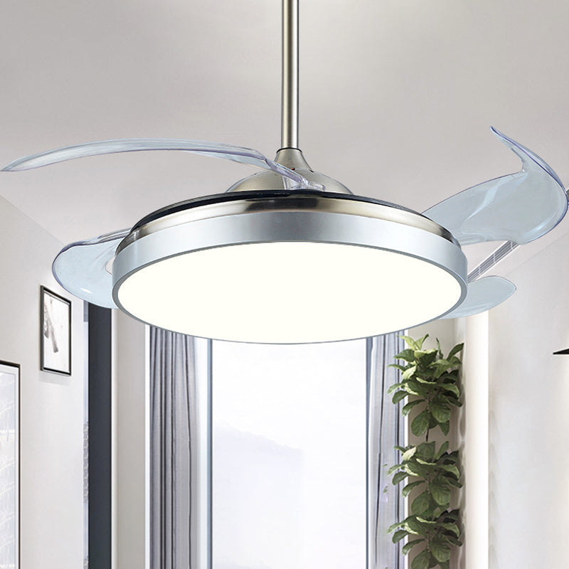 Contemporary Circular Semi Flush Light LED 42" W Acrylic Ceiling Fan Lighting in Silver with 4 Clear Blades, Remote/Wall Control/Frequency Conversion Clearhalo 'Ceiling Fans with Lights' 'Ceiling Fans' 'Modern Ceiling Fans' 'Modern' Lighting' 465938