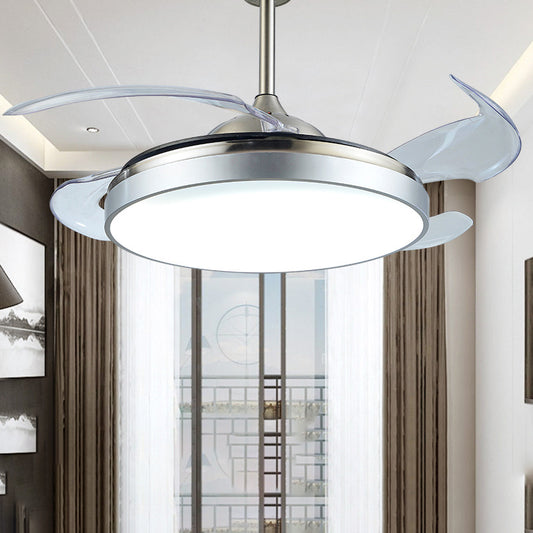 Contemporary Circular Semi Flush Light LED 42" W Acrylic Ceiling Fan Lighting in Silver with 4 Clear Blades, Remote/Wall Control/Frequency Conversion Clearhalo 'Ceiling Fans with Lights' 'Ceiling Fans' 'Modern Ceiling Fans' 'Modern' Lighting' 465939