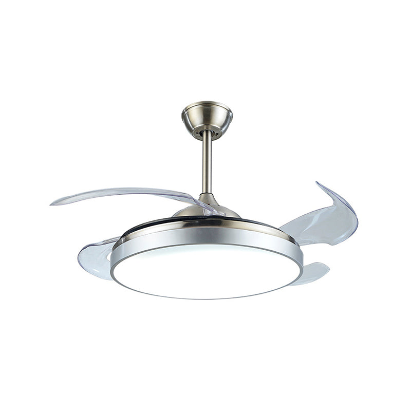Contemporary Circular Semi Flush Light LED 42" W Acrylic Ceiling Fan Lighting in Silver with 4 Clear Blades, Remote/Wall Control/Frequency Conversion Clearhalo 'Ceiling Fans with Lights' 'Ceiling Fans' 'Modern Ceiling Fans' 'Modern' Lighting' 465940