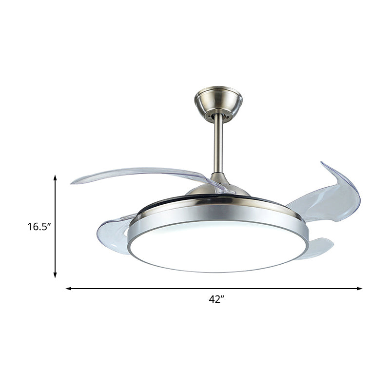 Contemporary Circular Semi Flush Light LED 42" W Acrylic Ceiling Fan Lighting in Silver with 4 Clear Blades, Remote/Wall Control/Frequency Conversion Clearhalo 'Ceiling Fans with Lights' 'Ceiling Fans' 'Modern Ceiling Fans' 'Modern' Lighting' 465941