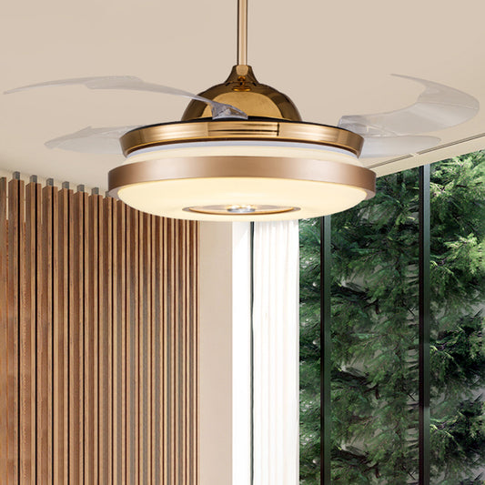 Circle Bedroom Semi Flush Mount Minimalist Metal LED Gold Hanging Fan Lighting with 4 Clear Blades, 36"/42" Width Clearhalo 'Ceiling Fans with Lights' 'Ceiling Fans' 'Modern Ceiling Fans' 'Modern' Lighting' 465947