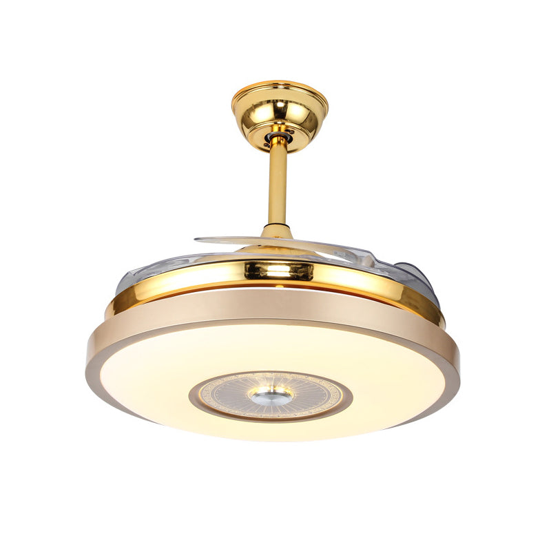 Circle Bedroom Semi Flush Mount Minimalist Metal LED Gold Hanging Fan Lighting with 4 Clear Blades, 36"/42" Width Clearhalo 'Ceiling Fans with Lights' 'Ceiling Fans' 'Modern Ceiling Fans' 'Modern' Lighting' 465949