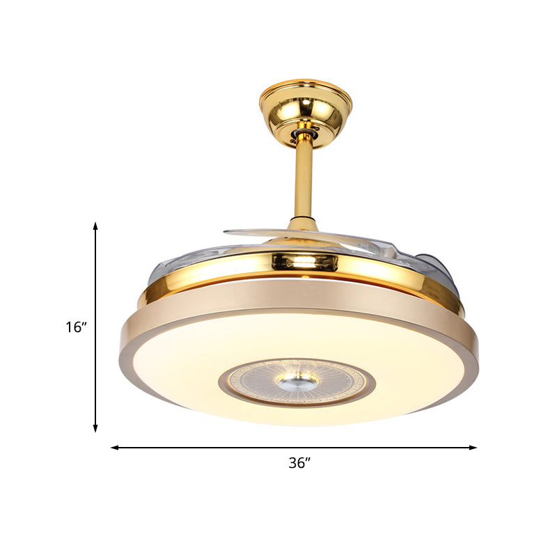 Circle Bedroom Semi Flush Mount Minimalist Metal LED Gold Hanging Fan Lighting with 4 Clear Blades, 36"/42" Width Clearhalo 'Ceiling Fans with Lights' 'Ceiling Fans' 'Modern Ceiling Fans' 'Modern' Lighting' 465950