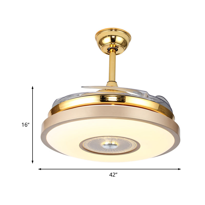 Circle Bedroom Semi Flush Mount Minimalist Metal LED Gold Hanging Fan Lighting with 4 Clear Blades, 36"/42" Width Clearhalo 'Ceiling Fans with Lights' 'Ceiling Fans' 'Modern Ceiling Fans' 'Modern' Lighting' 465951