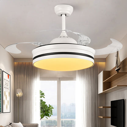 42" Wide Metal White Pendant Fan Light Ring LED Modern Semi Mount Lighting for Living Room, 4 Clear Blades White Clearhalo 'Ceiling Fans with Lights' 'Ceiling Fans' 'Modern Ceiling Fans' 'Modern' Lighting' 465952