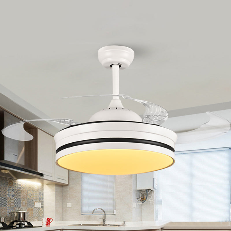 42" Wide Metal White Pendant Fan Light Ring LED Modern Semi Mount Lighting for Living Room, 4 Clear Blades Clearhalo 'Ceiling Fans with Lights' 'Ceiling Fans' 'Modern Ceiling Fans' 'Modern' Lighting' 465953