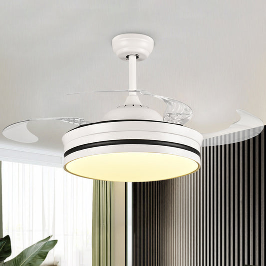 42" Wide Metal White Pendant Fan Light Ring LED Modern Semi Mount Lighting for Living Room, 4 Clear Blades Clearhalo 'Ceiling Fans with Lights' 'Ceiling Fans' 'Modern Ceiling Fans' 'Modern' Lighting' 465954