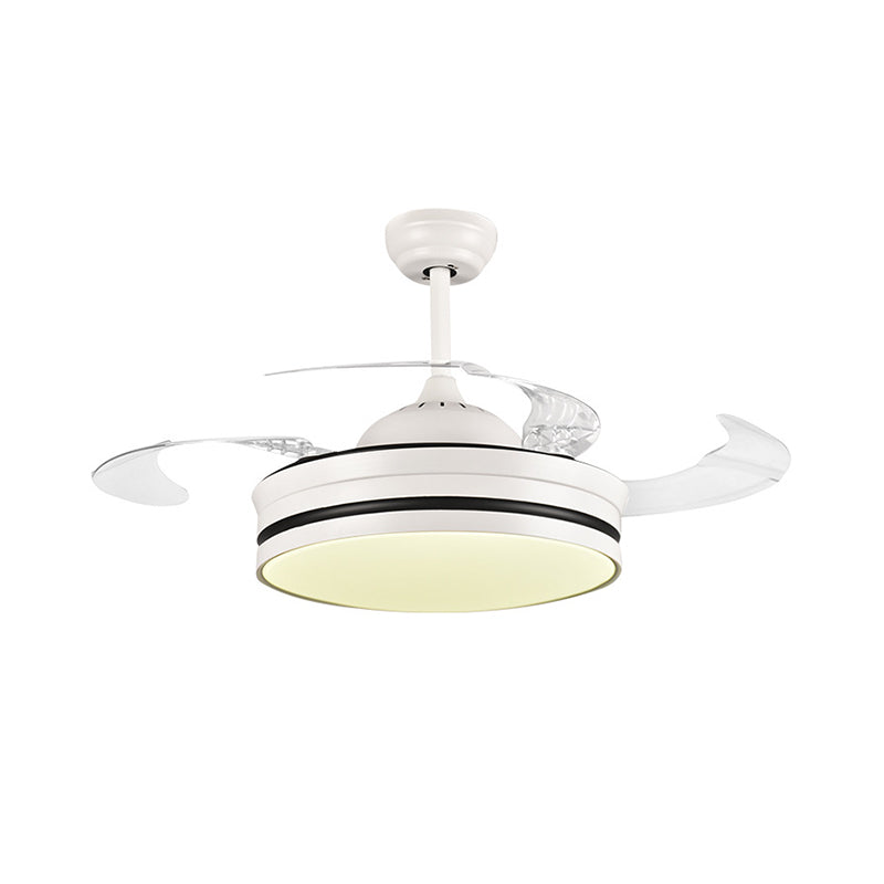 42" Wide Metal White Pendant Fan Light Ring LED Modern Semi Mount Lighting for Living Room, 4 Clear Blades Clearhalo 'Ceiling Fans with Lights' 'Ceiling Fans' 'Modern Ceiling Fans' 'Modern' Lighting' 465955